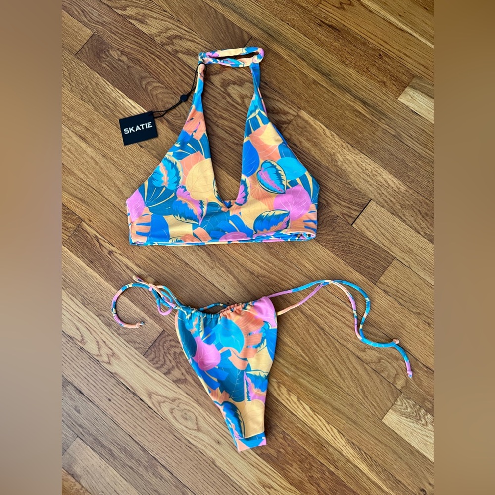 Skatie Tropical Print Bikini - Blue, Orange, Pink